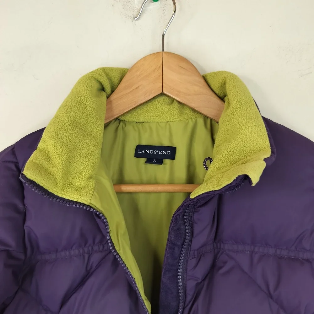 Lands' End Down Puffer Jacket S 7-8 Kids Girls Quilted Fleece Lined Winter